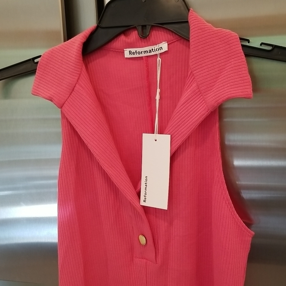 💕REFORMATION💕 Pete Dress ~ Snapdragon Pink Ribbed Medium M NWT - Picture 10 of 14